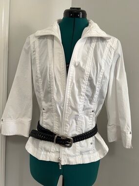 Coldwater Creek White Lightweight Utility Jacket with Belted Waist